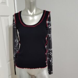 Desigual Graphic Print Long Sleeve Top Black and Red Women's Top